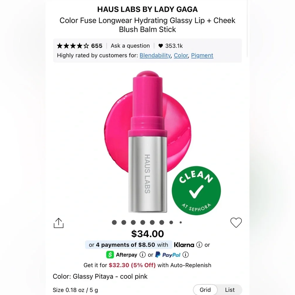 Haus Labs Color Fuse Blush Balm in Glassy Pitaya (Brand New No Box)